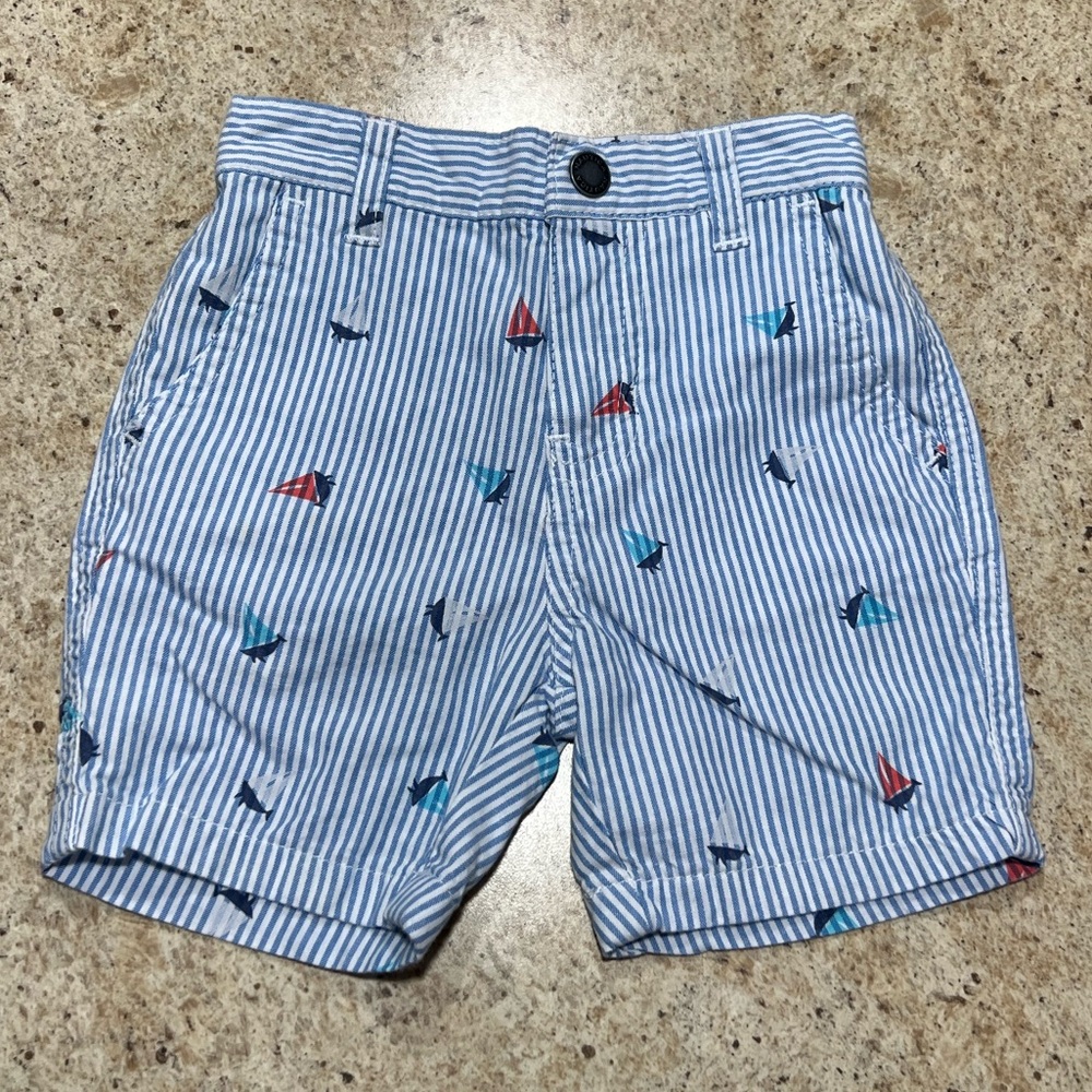 Nautica Baby Boy Shorts - Pinstripe Whale Sailboat Print - Size 12 Months